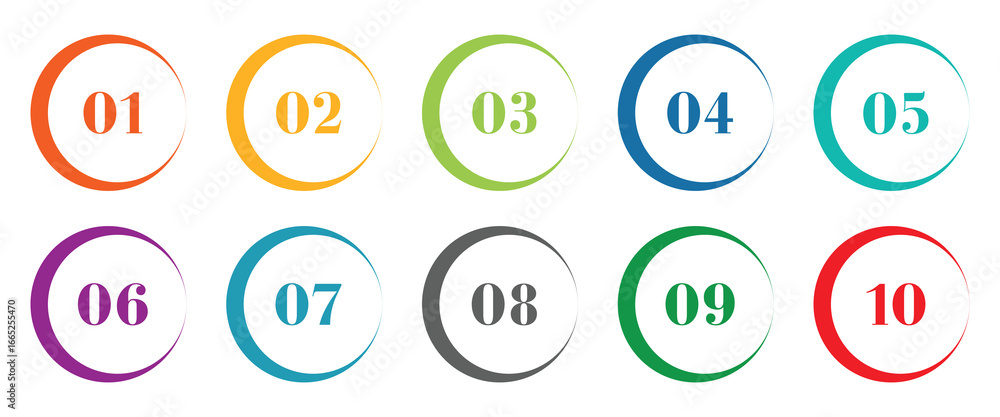 Poster Simple circle with numbers 0 to 10 inside. Vector illustration on white background. Set of Round 1-9 Numbers Icon Vector.