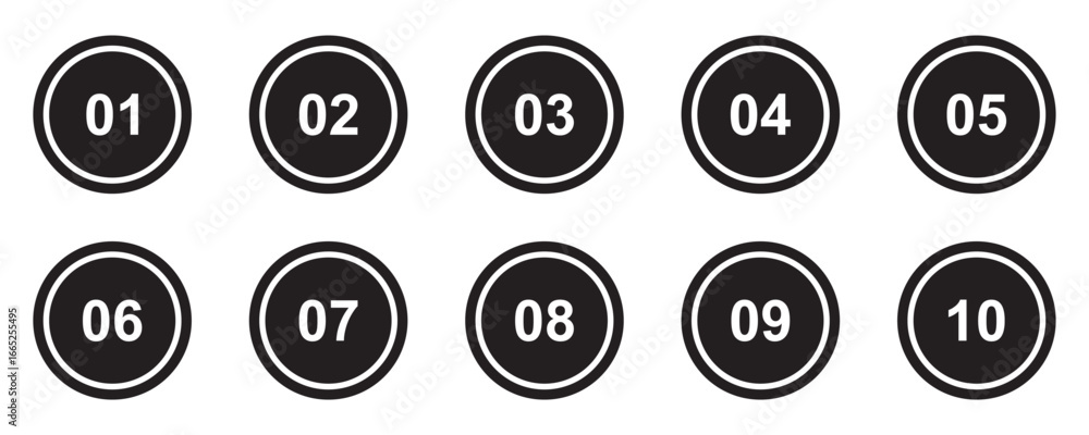 Poster simple circle with numbers 0 to 10 inside. vector illustration on white background. set of round 1-9