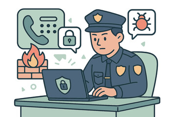 Cybersecurity officer analyzing threats with technology and communication tools