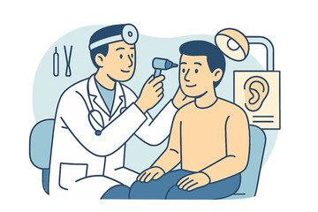 Doctor examining patient's ear in modern medical office