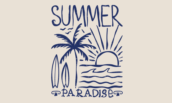 Enjoy summer. Sunshine paradise graphic print design. Beach line art. Sunshine on my mind. Summer vibes artwork.