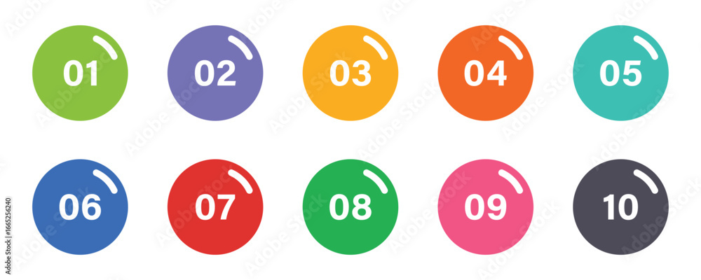Poster set of numbers 1 - 10 . number circles set 1 to 10 . set of round one to ten numbers icon vector ill