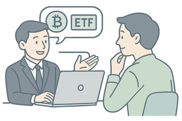 Business discussion on bitcoin etf in contemporary office setting with digital technology