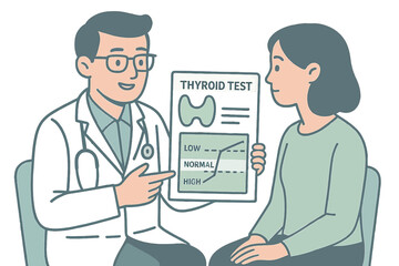 Doctor explaining thyroid test results to patient in flat design