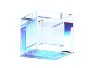 Naklejka na ściany i meble Abstract iridescent glass cube, geometric design, 3d render