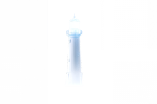 Lighthouse with bright blue light beam isolated on white transparent background - Powered by Adobe