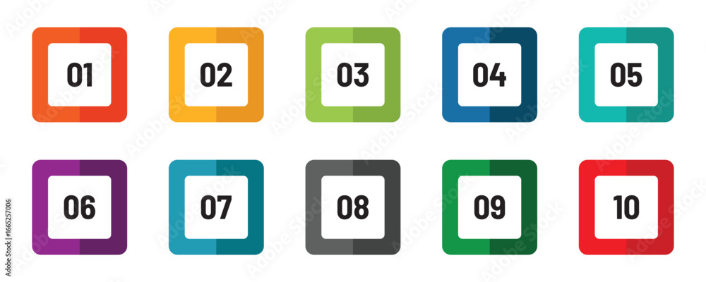 Poster bullet points icon set in line style, simple round numbers in flat style, set of 1-10 numbers simple