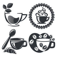 Coffee logo collection black on white background sticker decorative emblem coffee