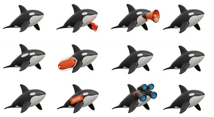 Orca whale animated sequence different actions