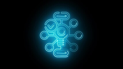 glowing neon mind map icon isolated, black background, hd motion graphic animation, modern digital visualization