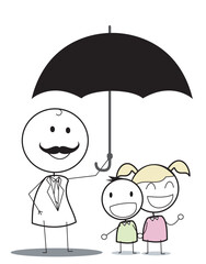 Stick Man Illustration as Businessman holding Umbrella with safety concept in business 
