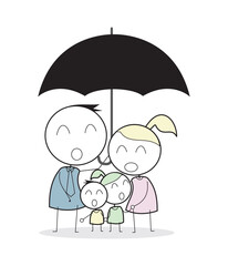 Stick Man Illustration as Businessman holding Umbrella with safety concept in business 