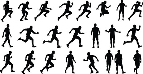 Silhouette Vector Set of Male Running, Walking, and Jumping Poses for Sports, Fitness, Motion Design, and Human Movement Illustration