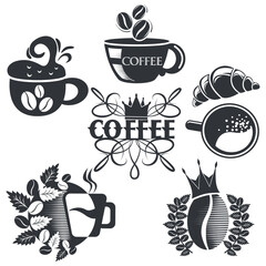 Coffee logo collection black on white background sticker decorative emblem coffee