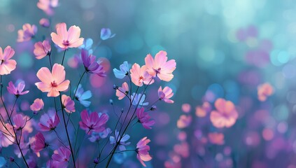 Fototapeta premium A bunch of flowers with pink and blue petals