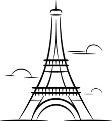 Eiffel Tower line art, Paris landmark sketch, France travel icon, minimalist architecture drawing, vector illustration, famous monument design, tourism