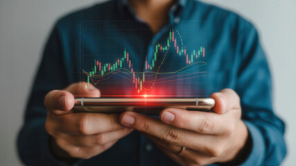 Gain financial insights instantly with this dynamic stock market graph displayed on a modern smartphone held by a focused individual.