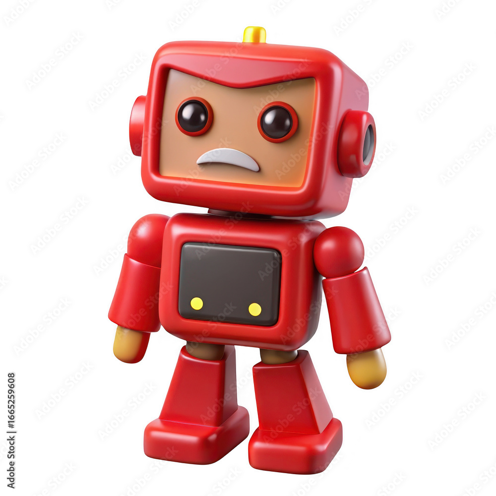 Aufkleber 3d retro robot character with expressive face and red body transparent background