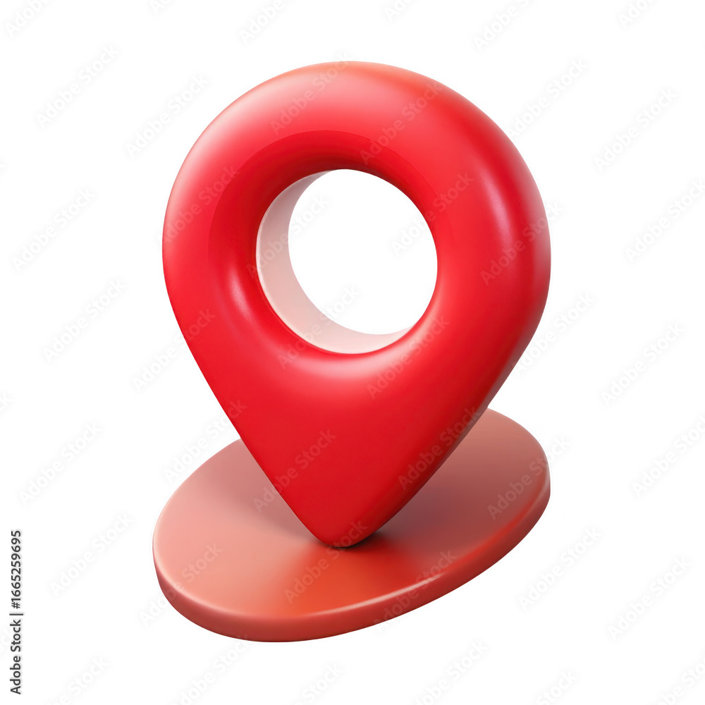 Poster 3d red location pin icon with subtle shadow and clean design transparent background