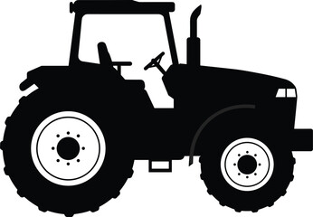 Black Tractor Silhouette Icon, Isolated on White Background, Agriculture, Farming, Rural Life and Transportation Concept Vector Illustration