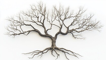 Obraz premium Leafless Oak Tree Features Exposed Root System In Plain View, Highlighting Unique Structure And Beauty Of Nature'S Design.