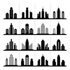 Obraz premium Silhouetted Cityscape Collection Vector Illustration showcasing diverse urban skylines and architectural designs for modern city themes