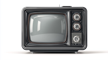 Black retro television isolated on a white background, featuring a vintage boxy design, rounded screen, knobs, and classic nostalgic appeal.