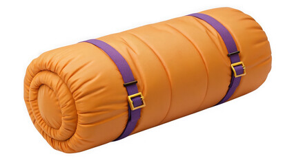 3d rolled sleeping bag with purple straps isolated on transparent background