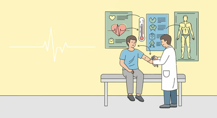 Medical consultation with doctor and patient in a clinic environment illustration