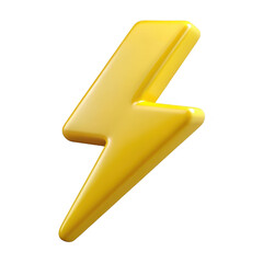 3d yellow lightning bolt icon symbol electric energy power transparent background