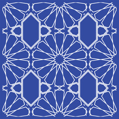 Geometric islamic seamless pattern on cobalt blue