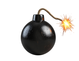 Cartoon-Style Black Bomb with Lit Fuse