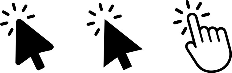 Hand pointer icons. Pointer click. Cursor icon. Clicking finger. Computer mouse click. Arrow Vector illustration. 018.eps