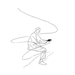Fototapeta premium Minimalist line art of man sitting in meditation pose vector illustration design for relaxation and zen 100