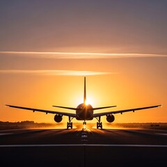 Fototapeta premium Airplane taxiing at sunrise