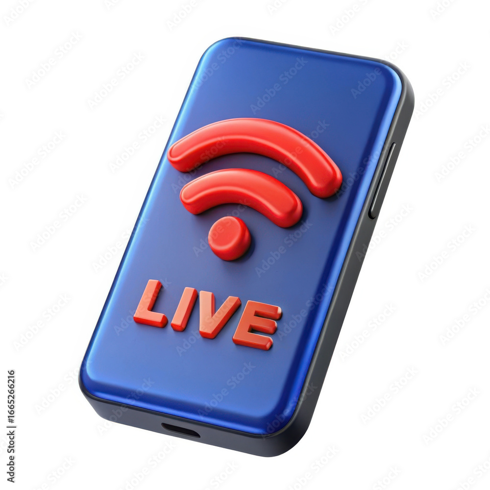 Poster 3d blue device with live wifi signal isolated on transparent background