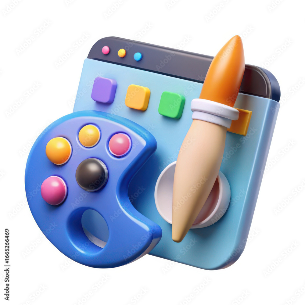 Poster 3d digital art tools and software icons isolated on transparent background
