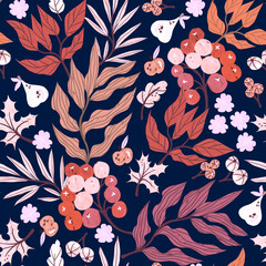 Dark modern autumn leaves seamless pattern