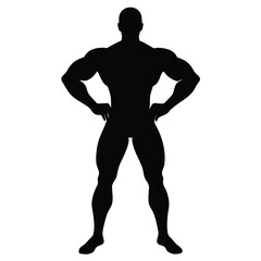 Muscular Bodybuilder Silhouette Illustration Powerful Figure Posing with Hands on Hips