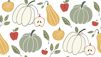 Autumn Harvest Pumpkins Apples Pears Pattern – Modern Fall Seamless Design