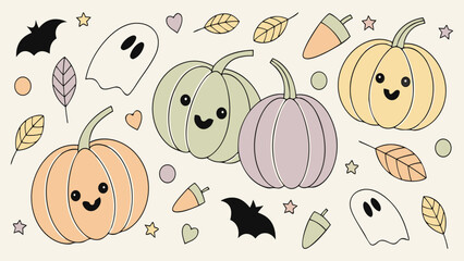 Cute Halloween Pumpkin Ghost Bat Pattern – Kawaii Halloween Seamless Vector Design