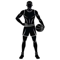 Fototapeta premium Silhouette of a Basketball Player Holding a Ball in Black and White