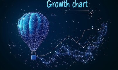 Growth chart business success with hot air balloon and rising graph concept