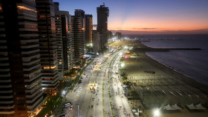 Sunset Beira Mar Beach At Fortaleza In Ceara Brazil. Sunset City. Downtown District. Beira Mar...