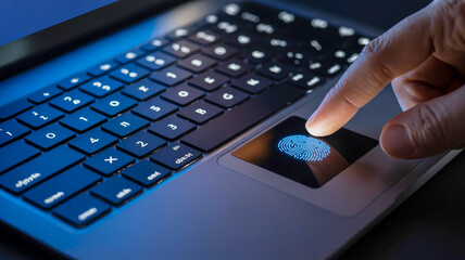 Fingerprint scanner on a laptop keyboard provides secure biometric authentication for digital access and personal data protection