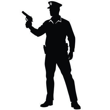 recommend clip art: Silhouette of Police Officer with Gun Wearing Uniform and Hat