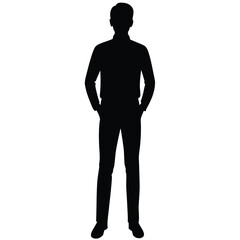 Obraz premium Standing Man Silhouette Wearing Shirt and Pants with Hands in Pockets