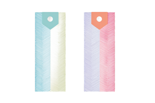 Colorful patterned bookmarks isolated on white transparent background