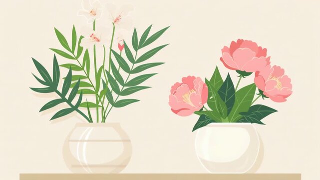 Two decorative vases filled with fresh flowers
