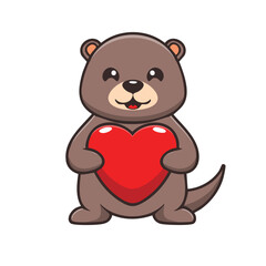 An adorable otter holding a heart, spreading love and affection. The cartoon-style illustration features the otter with a loving expression